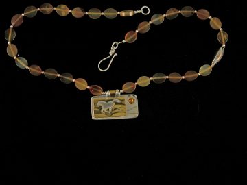 Sterling Pendant With Brass Horse And Carnelian