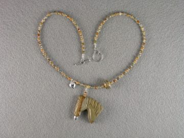 Wildhorse jasper horse head on necklace of wildhorse jasper beads