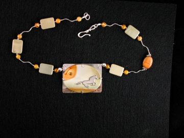 Sterling galloping horse on landscape jasper set in sterling with faceted citrine