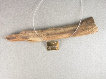 Brass cut out "logo horse" on sterling with 3 crystal star sky