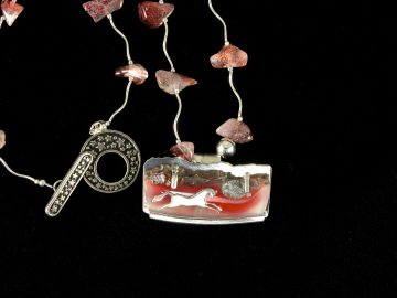 Sterling leaping horse on rose druzy agate